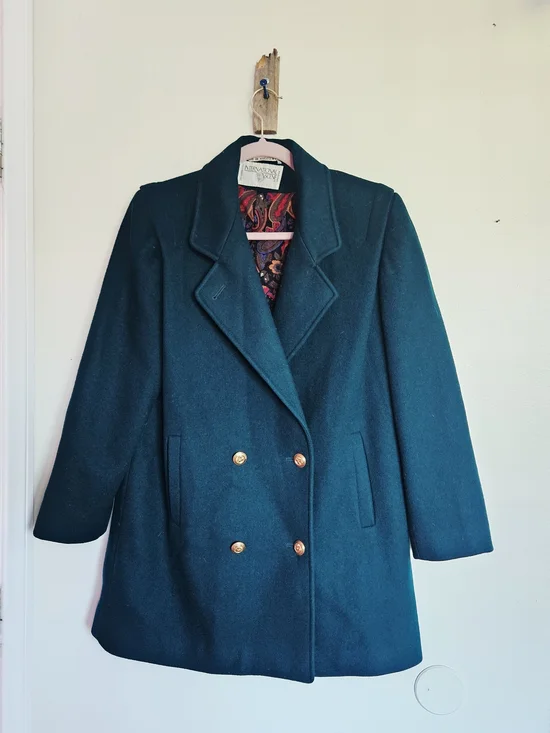 Vintage Double-Breasted Forest Green Wool Blend Peacoat Size 8 - Picture 4 of 9